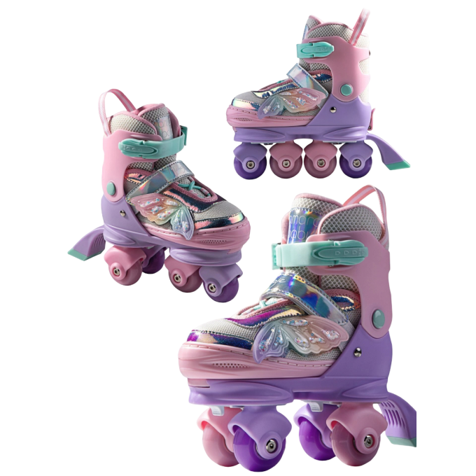 Ролики AMAROBABY MAGIC многофункциональные 3 в 1 со светящимися колесами, сиреневый/розовый/мятный, размер 31-34 AB25-35MC/170632-31