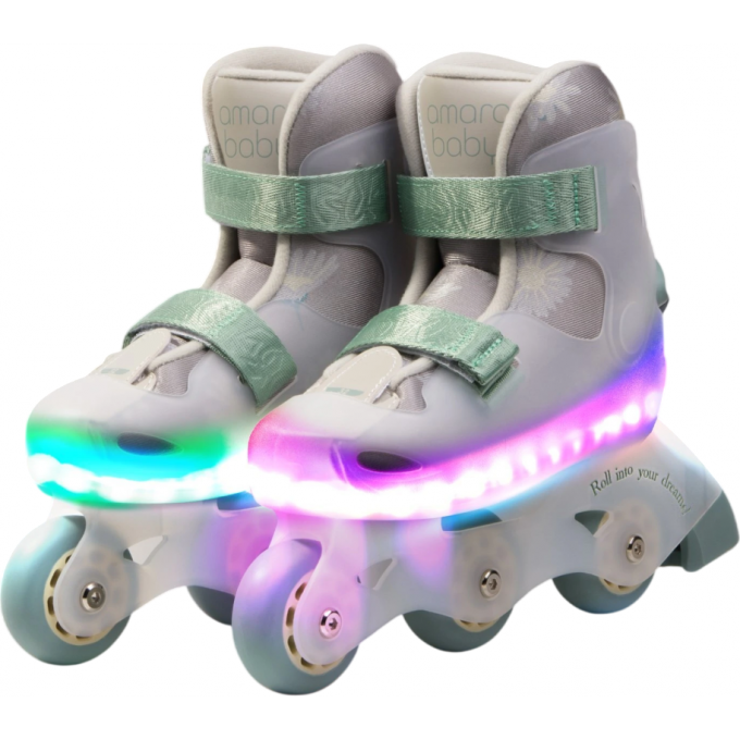 Ролики AMAROBABY WISH с подсветкой, бежевый/зеленый, размер 29-30 AB25-35WH/0313-29