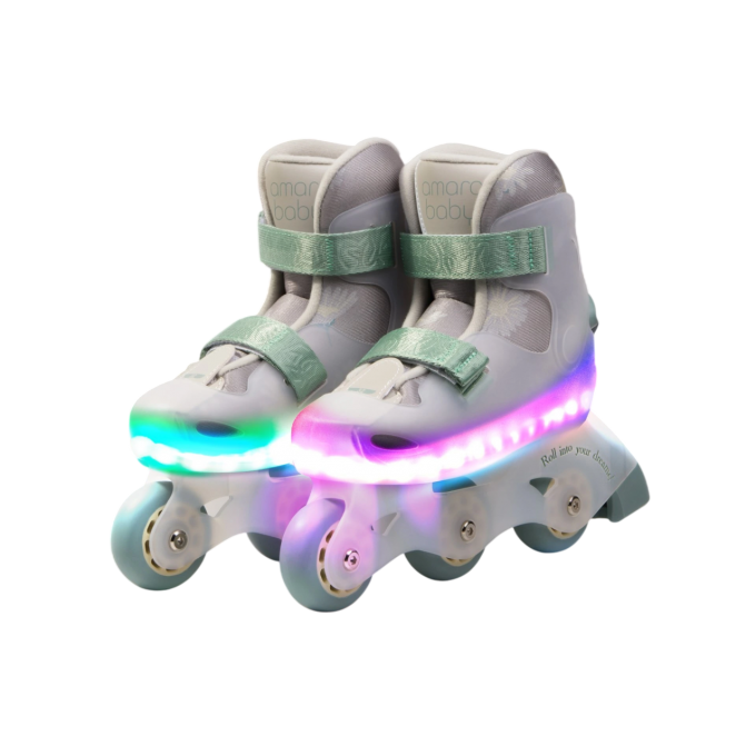 Ролики AMAROBABY WISH с подсветкой бежевый/зеленый, размер 31-32 AB25-35WH/0313-31