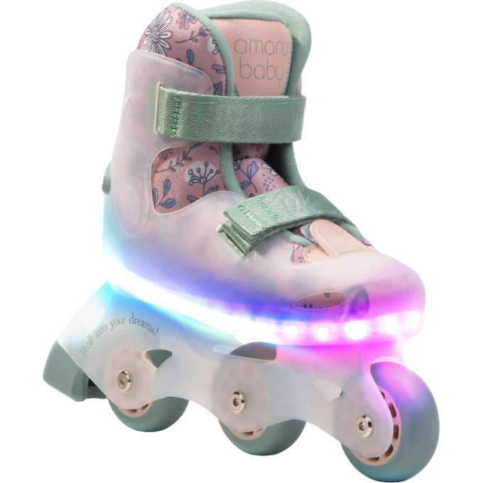 Ролики AMAROBABY WISH с подсветкой, розовый/зеленый, размер 33-34 AB25-35WH/0613-33